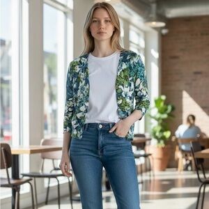 Alfred Dunner Floral Cardigan with Blue and Green Accents, size M